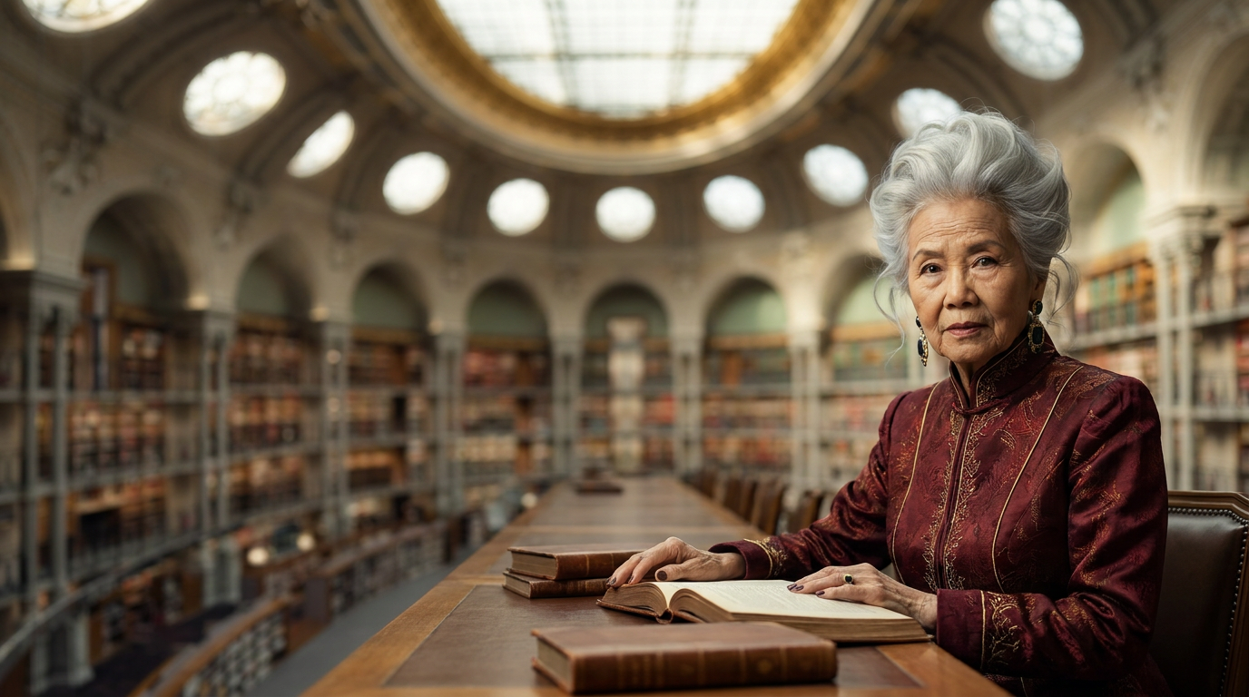 Madame Wu in the reading room